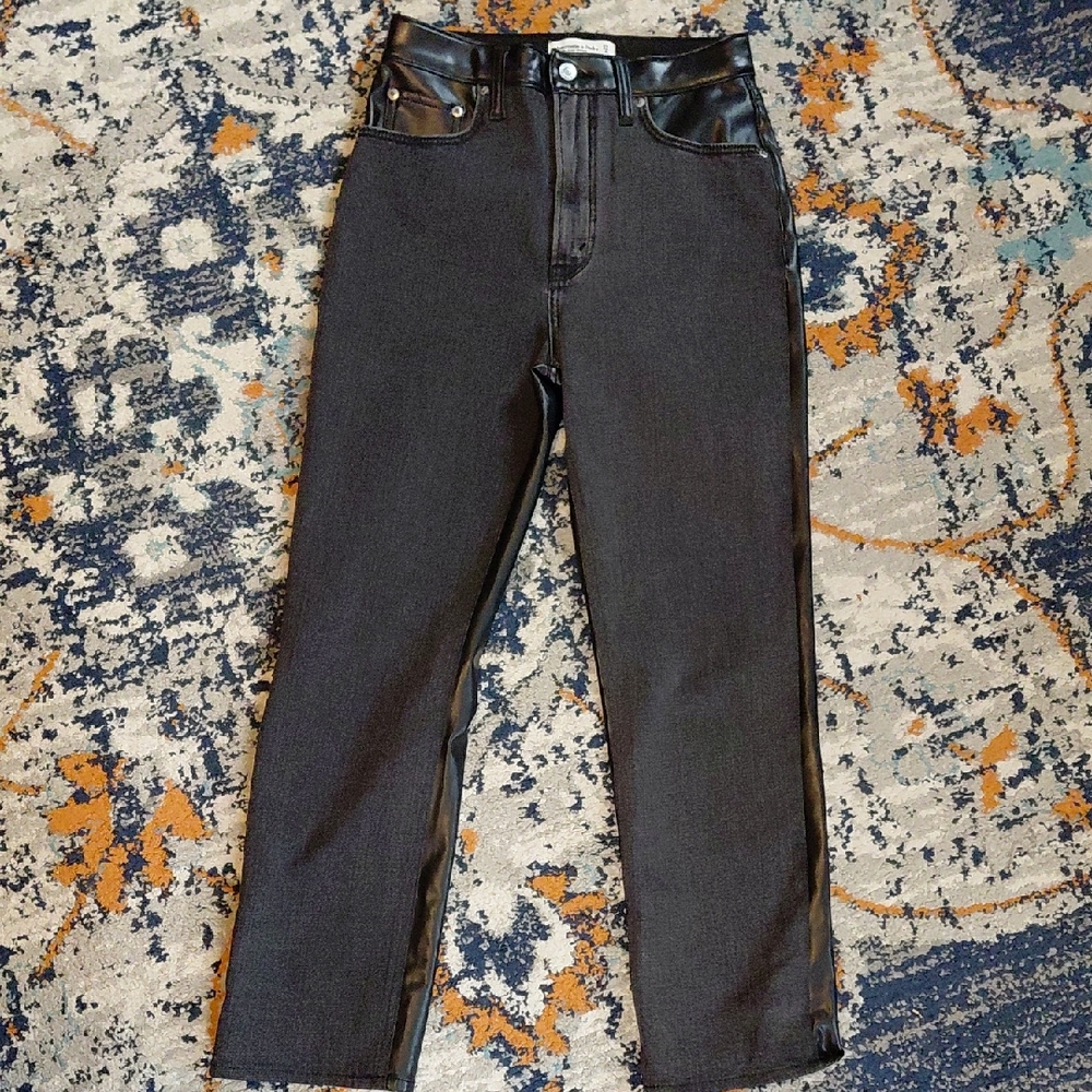 Abercrombie & Fitch Black Straight Jeans with Leather Details